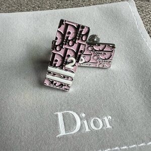 Christian Dior Pink Oblique Trotter 2 clip on earrings Vintage